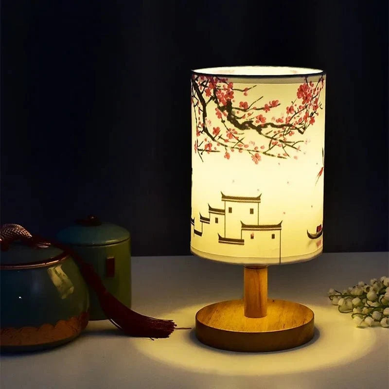 Dust-Resistant Textile Bedside Lamp with Wooden Base - Tegulane Global