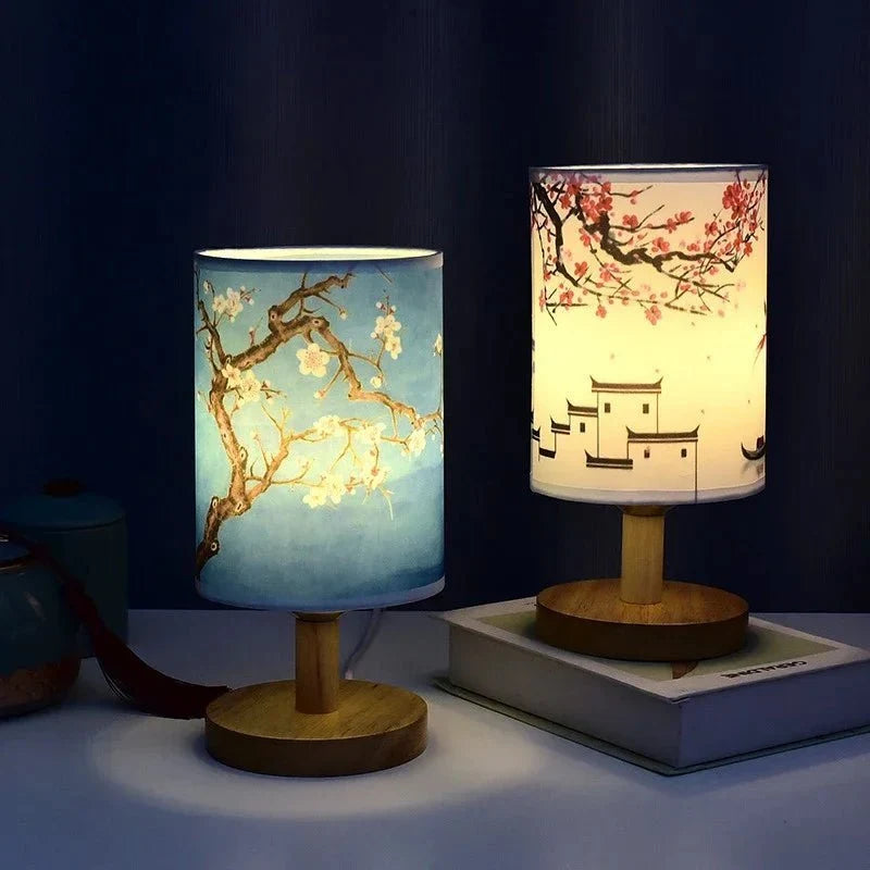 Dust-Resistant Textile Bedside Lamp with Wooden Base - Tegulane Global