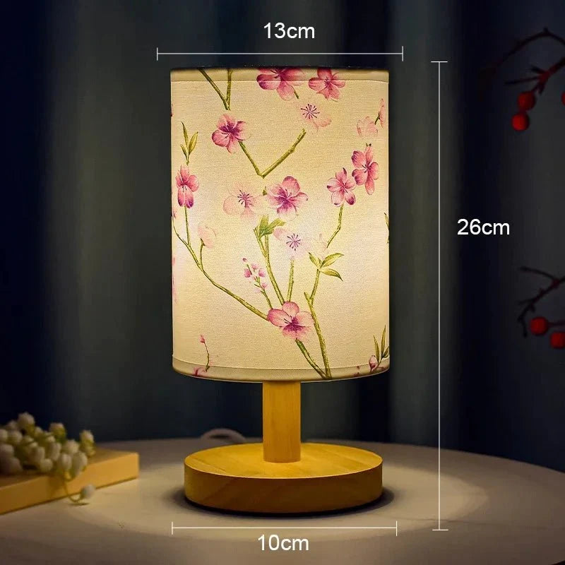 Dust-Resistant Textile Bedside Lamp with Wooden Base - Tegulane Global