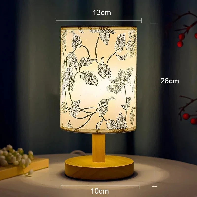 Dust-Resistant Textile Bedside Lamp with Wooden Base - Tegulane Global