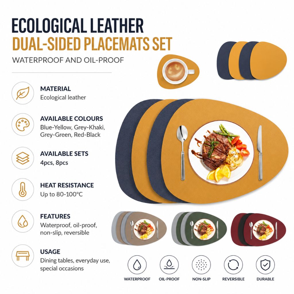 Ecological Leather Dual-Sided Placemats Set - Waterproof and Oil-Proof - Tegulane Global
