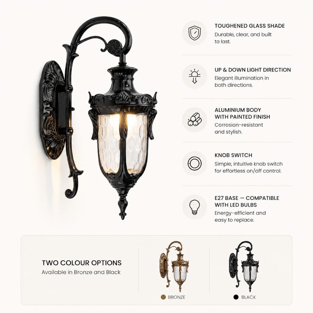 European Retro Outdoor Wall Lamp E27 Toughened Glass - Tegulane Global