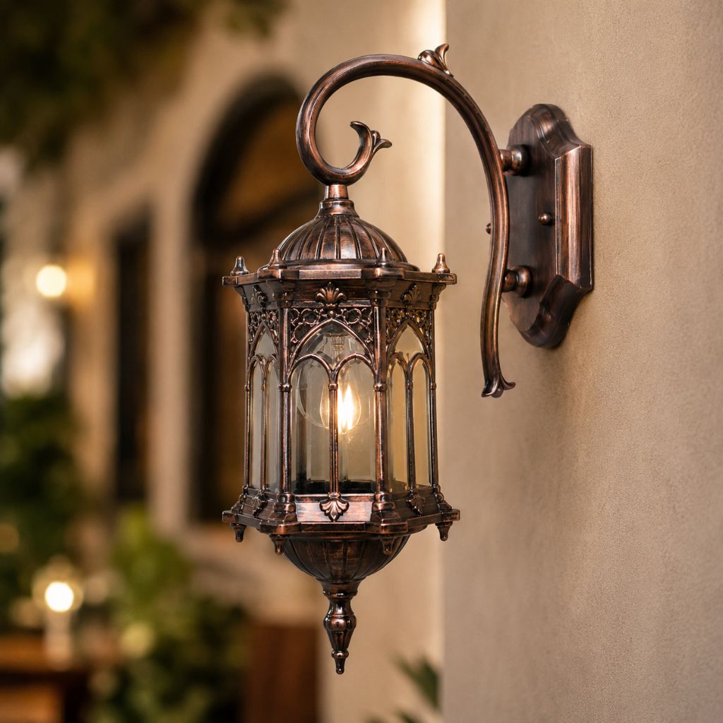 European Style Outdoor Wall Lamp E27 IP55 Retro Aluminium Courtyard - Tegulane Global
