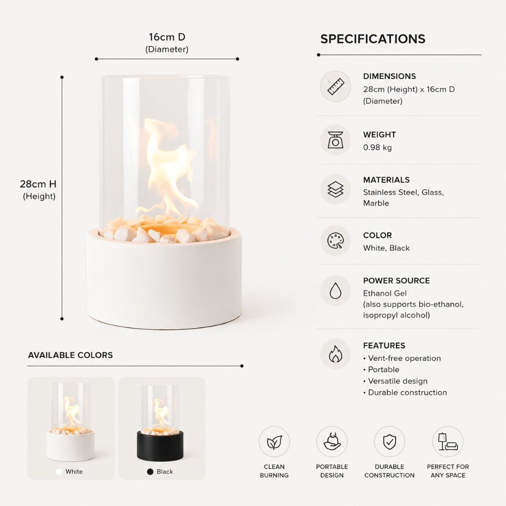 Fire Pit Tabletop Cozy Portable Cylinder Flame - Tegulane Global