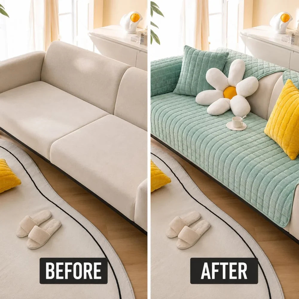 Flannel Sofa Cushion Cover Non-Slip Thickened Plush - Tegulane Global