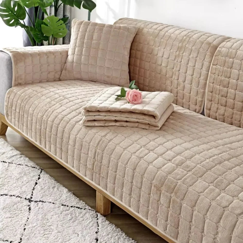 Flannel Sofa Cushion Cover Non-Slip Thickened Plush - Tegulane Global