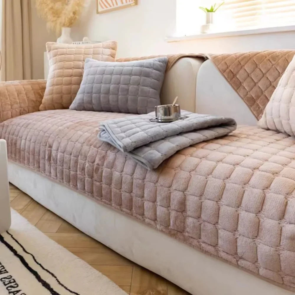 Flannel Sofa Cushion Cover Non-Slip Thickened Plush - Tegulane Global