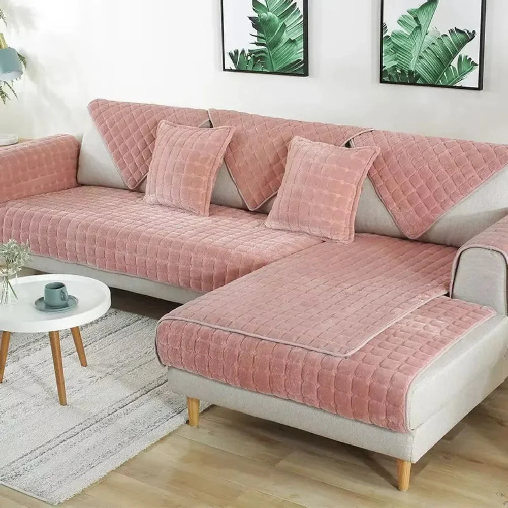 Flannel Sofa Cushion Cover Non-Slip Thickened Plush - Tegulane Global