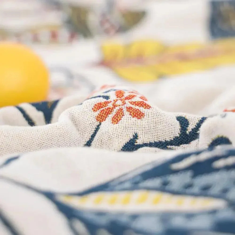 Reversible Floral Cotton Jacquard Throw Blanket - Tegulane Global