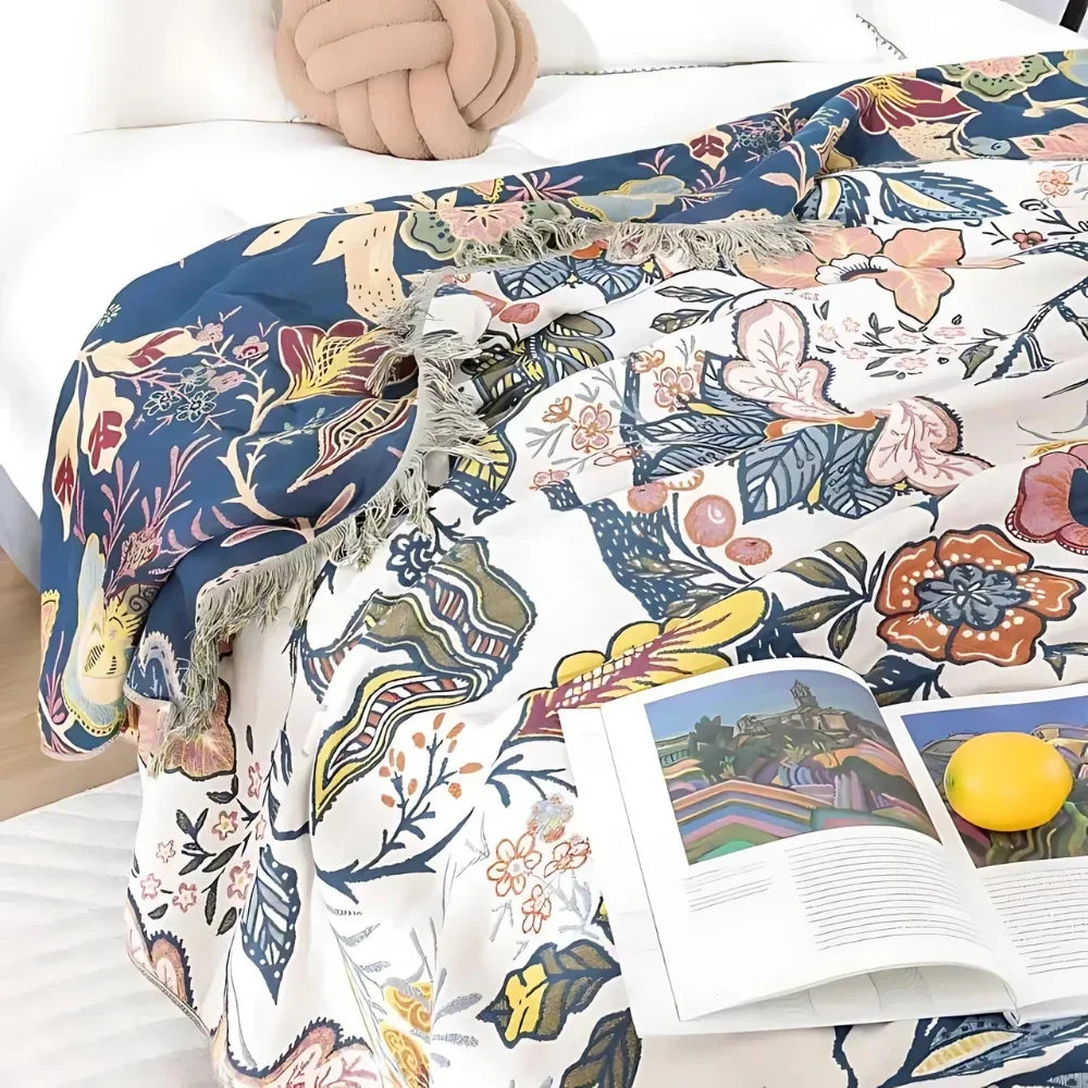 Reversible Floral Cotton Jacquard Throw Blanket - Tegulane Global