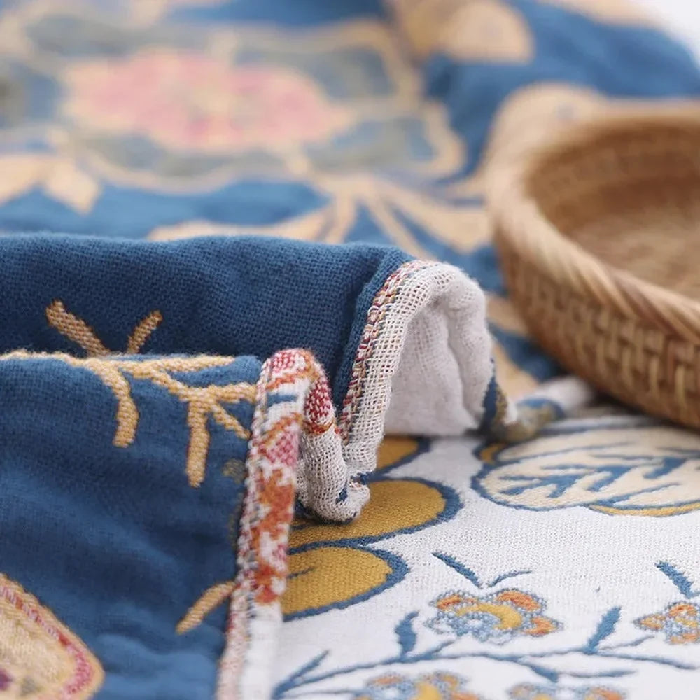Reversible Floral Cotton Jacquard Throw Blanket - Tegulane Global