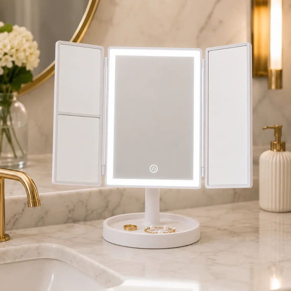 Foldable Makeup Magnifying Mirror with LED Light 3 Tone Dimmable - Tegulane Global