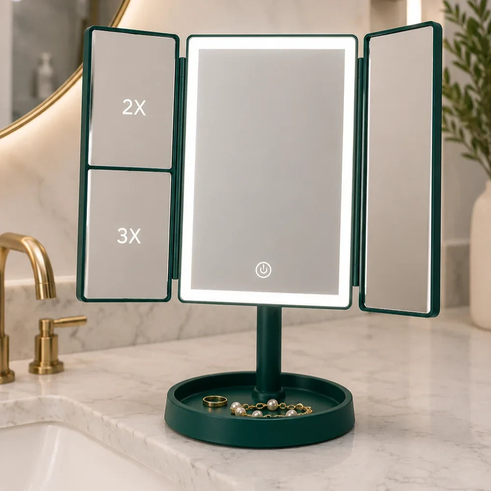 Foldable Makeup Magnifying Mirror with LED Light 3 Tone Dimmable - Tegulane Global