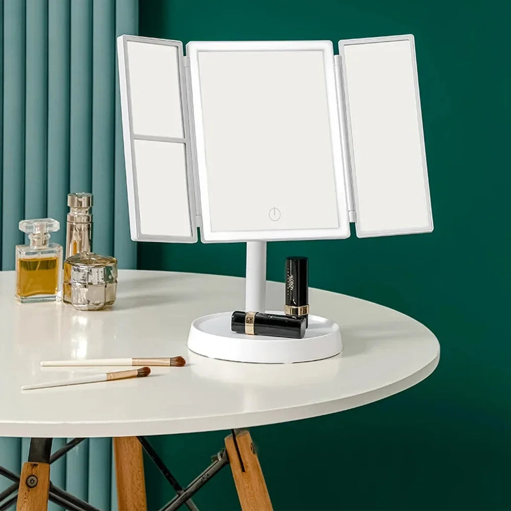 Foldable Makeup Magnifying Mirror with LED Light 3 Tone Dimmable - Tegulane Global