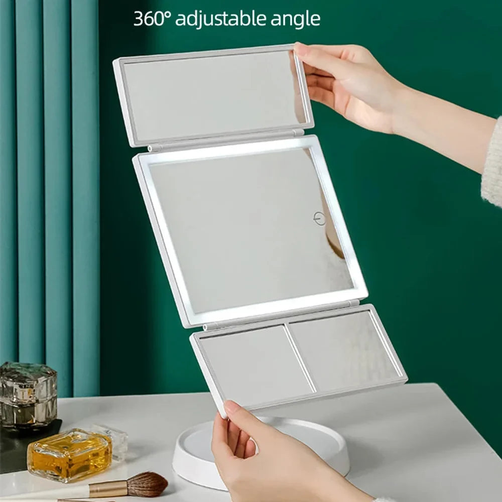 Foldable Makeup Magnifying Mirror with LED Light 3 Tone Dimmable - Tegulane Global