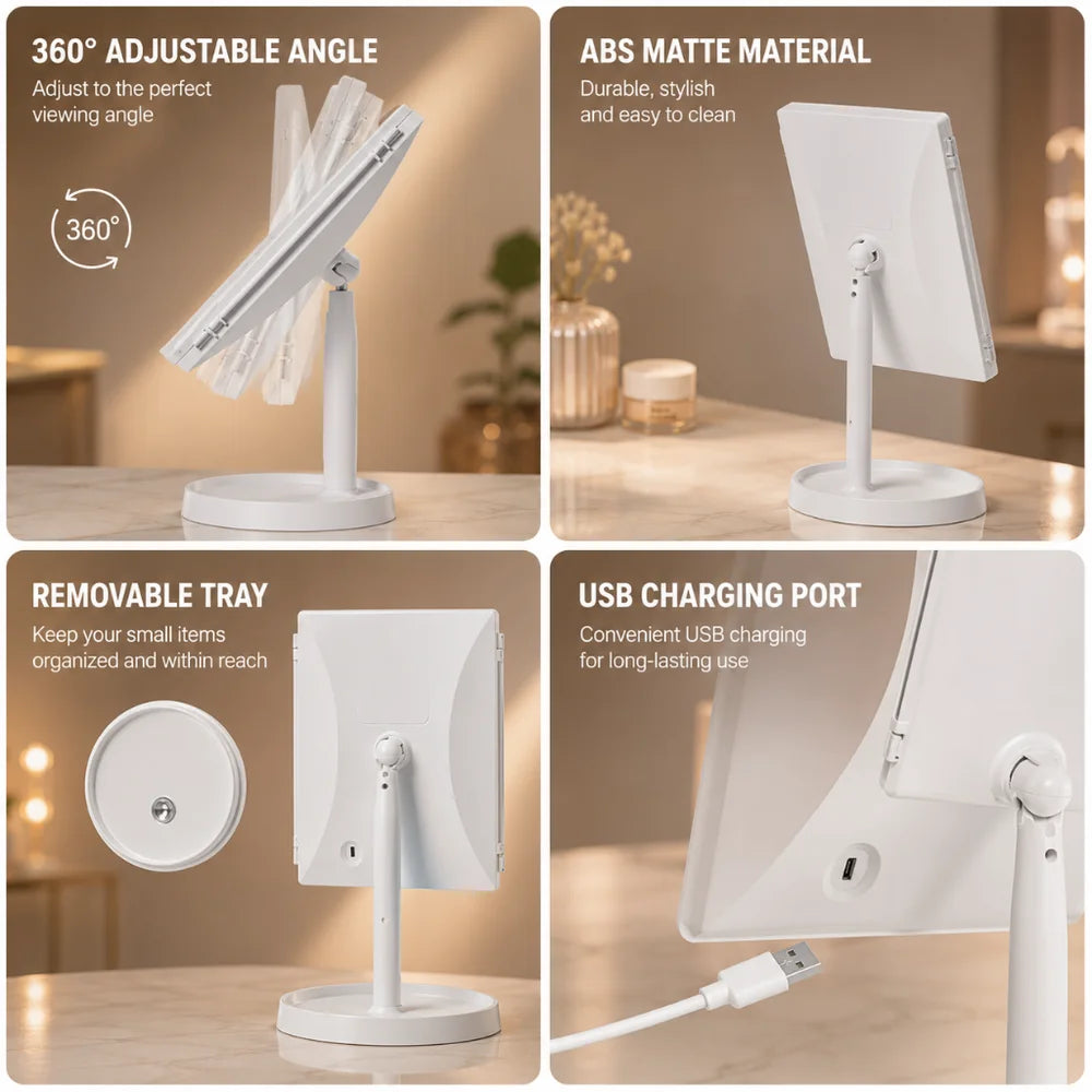 Foldable Makeup Magnifying Mirror with LED Light 3 Tone Dimmable - Tegulane Global