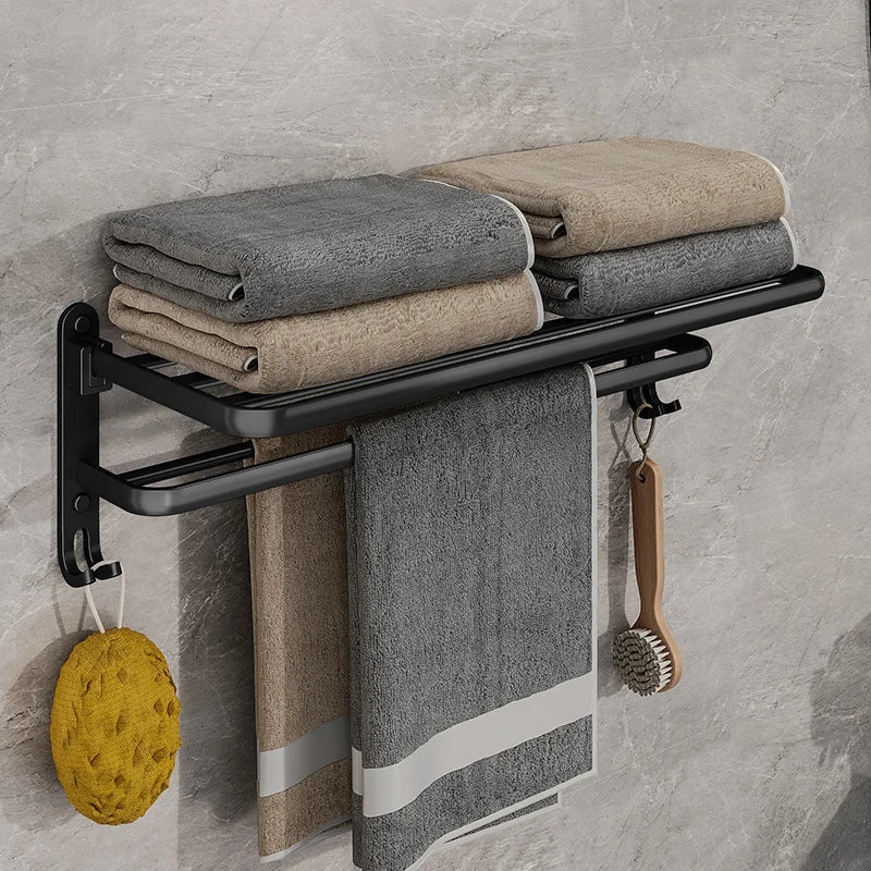 Folding Towel Rack with Dual Bars and Hook - Tegulane Global