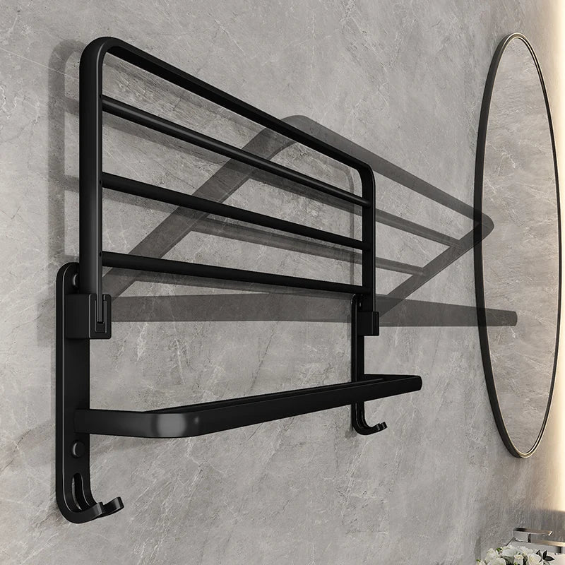 Folding Towel Rack with Dual Bars and Hook - Tegulane Global
