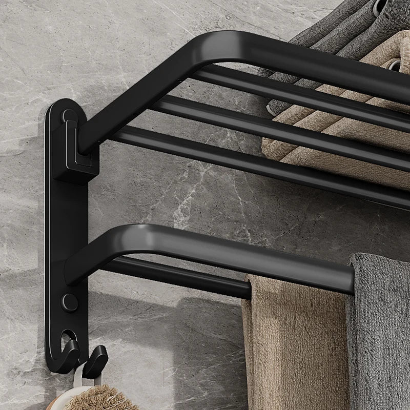 Folding Towel Rack with Dual Bars and Hook - Tegulane Global