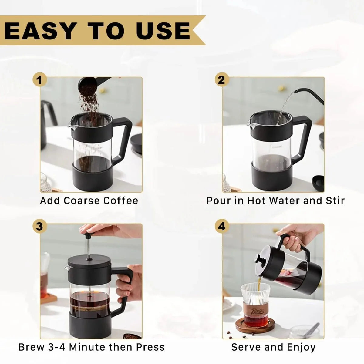 French Press Coffee Maker - Borosilicate Glass - Tegulane Global