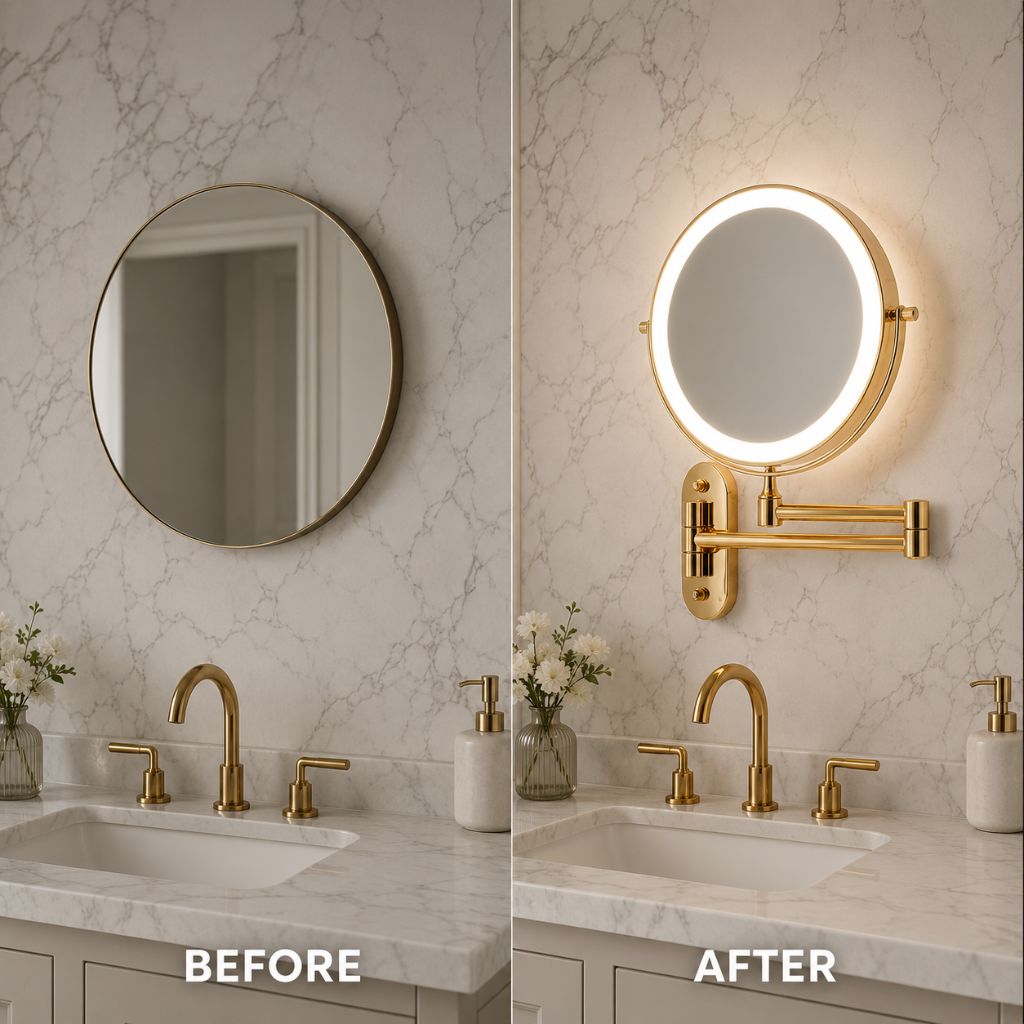 Gold LED Magnifying Mirror – Rechargeable Perfect for Makeup & Bathroom - Tegulane Global