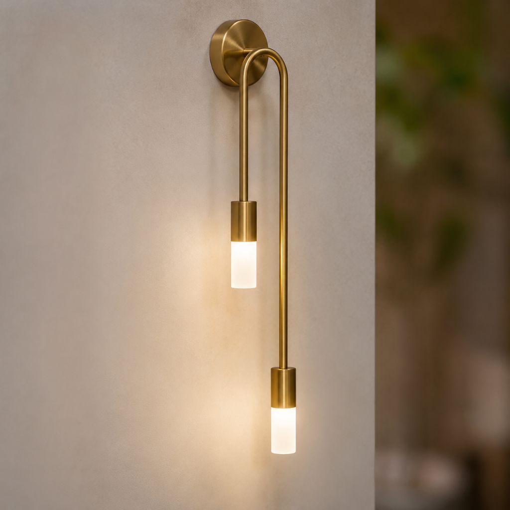 Gold Wall Sconce with Double Frosted Glass Cylinders - Tegulane Global