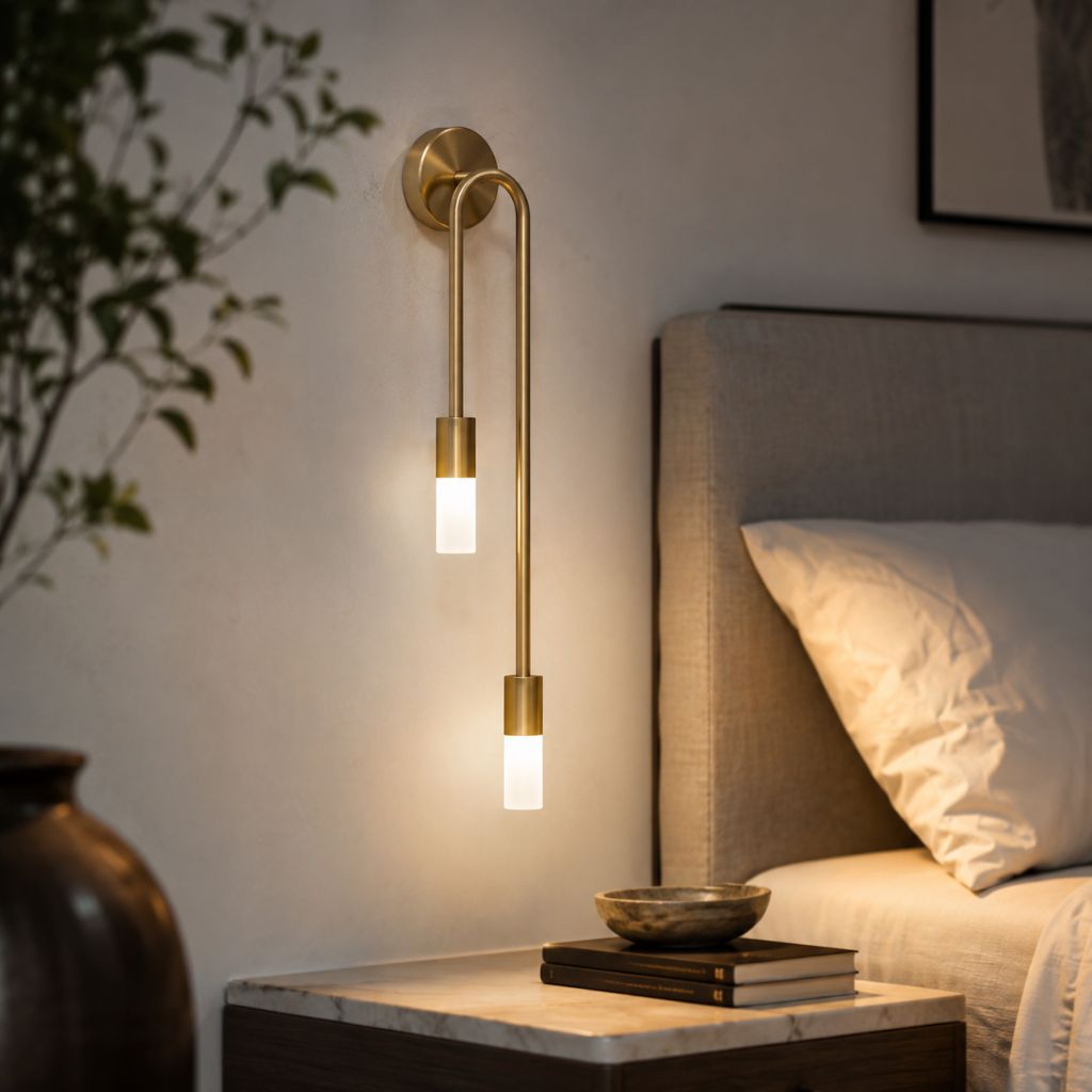 Gold Wall Sconce with Double Frosted Glass Cylinders - Tegulane Global