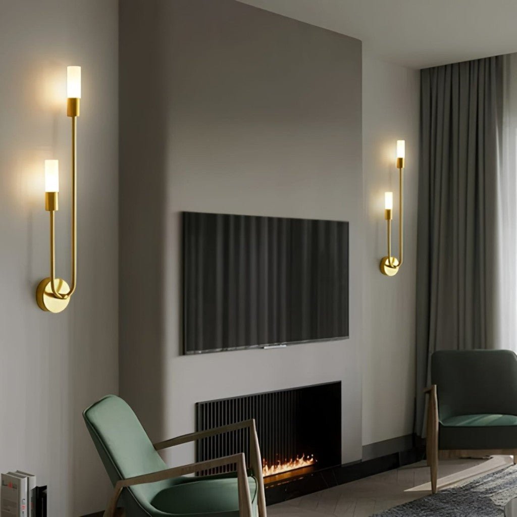 Gold Wall Sconce with Double Frosted Glass Cylinders - Tegulane Global