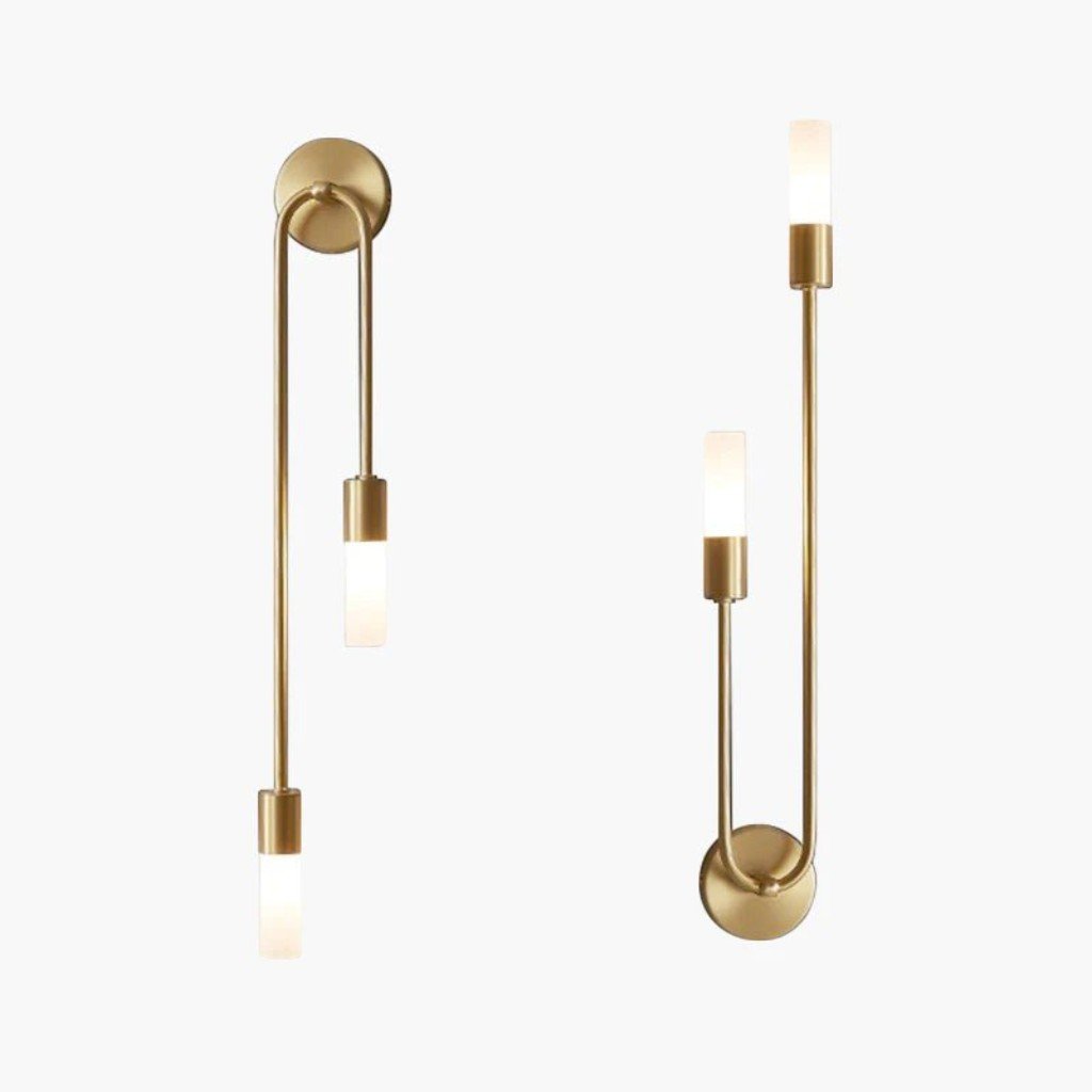 Gold Wall Sconce with Double Frosted Glass Cylinders - Tegulane Global
