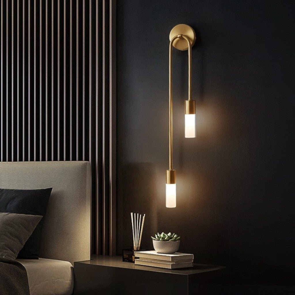 Gold Wall Sconce with Double Frosted Glass Cylinders - Tegulane Global