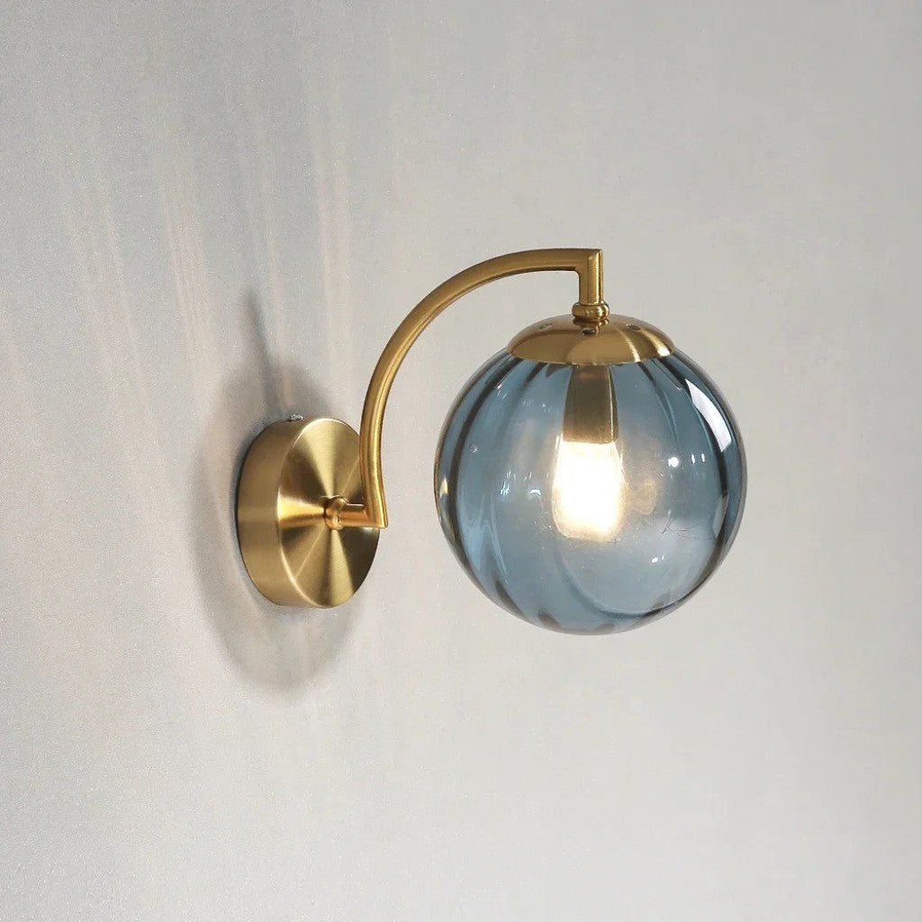 Gold Wall Sconce with Ribbed Glass Globe - Tegulane Global