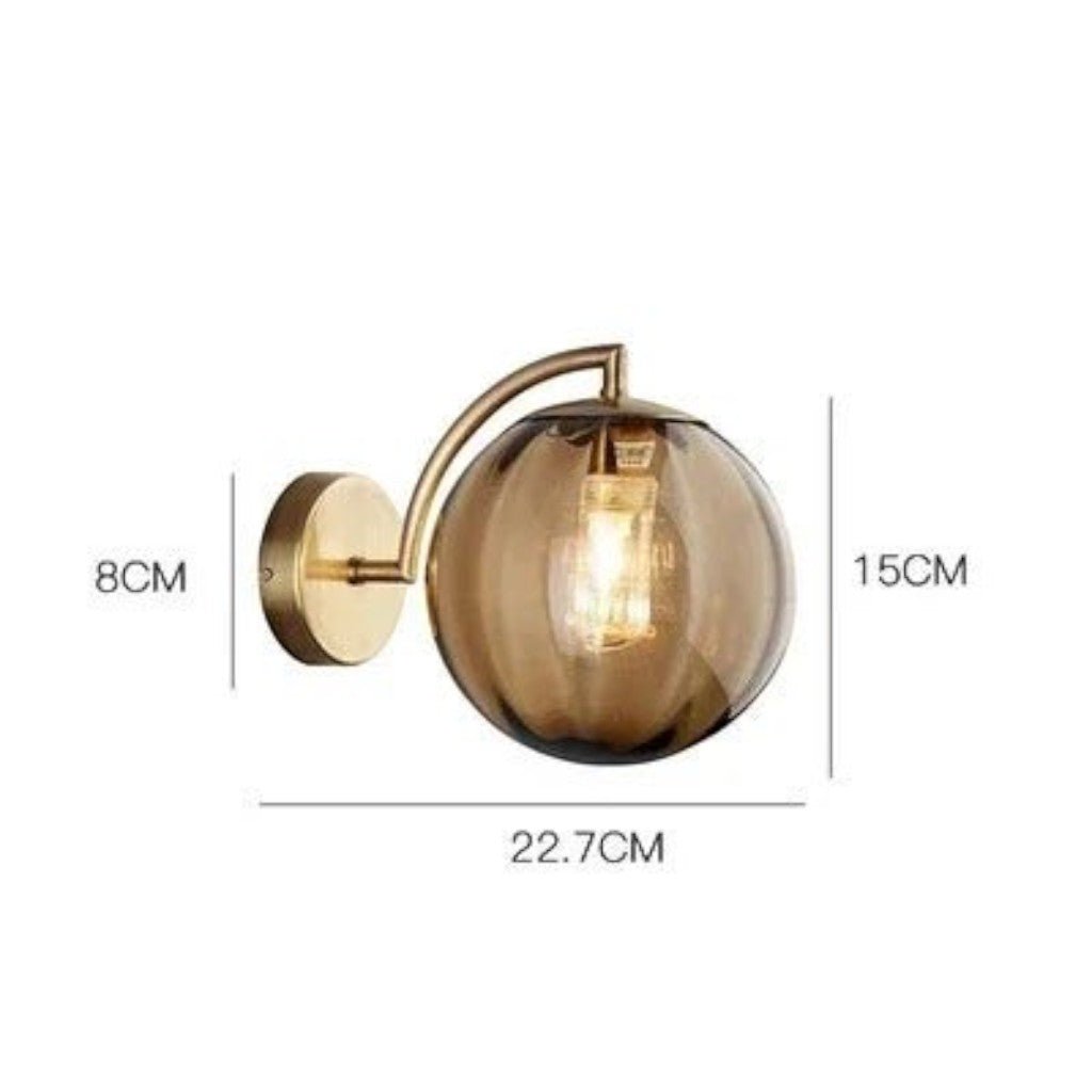 Gold Wall Sconce with Ribbed Glass Globe - Tegulane Global