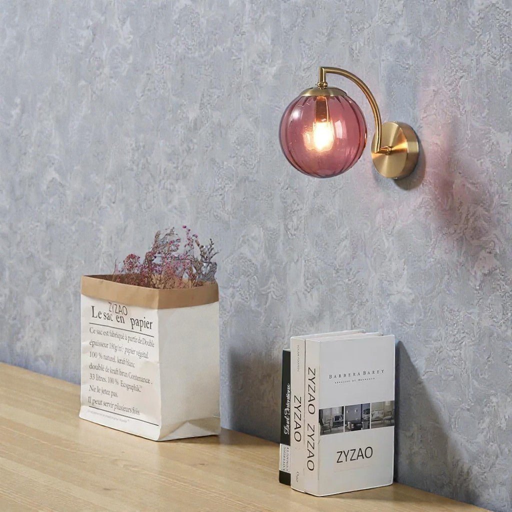 Gold Wall Sconce with Ribbed Glass Globe - Tegulane Global