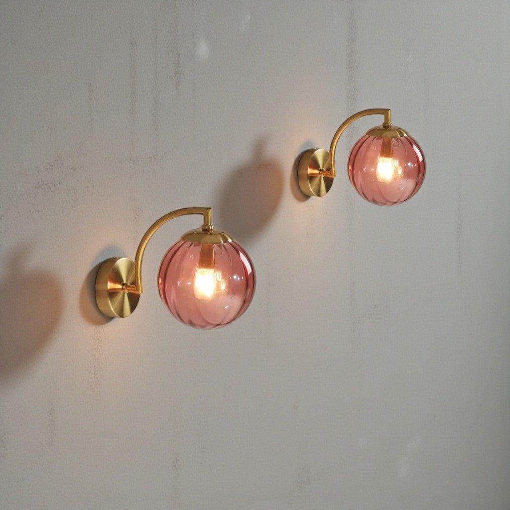 Gold Wall Sconce with Ribbed Glass Globe - Tegulane Global