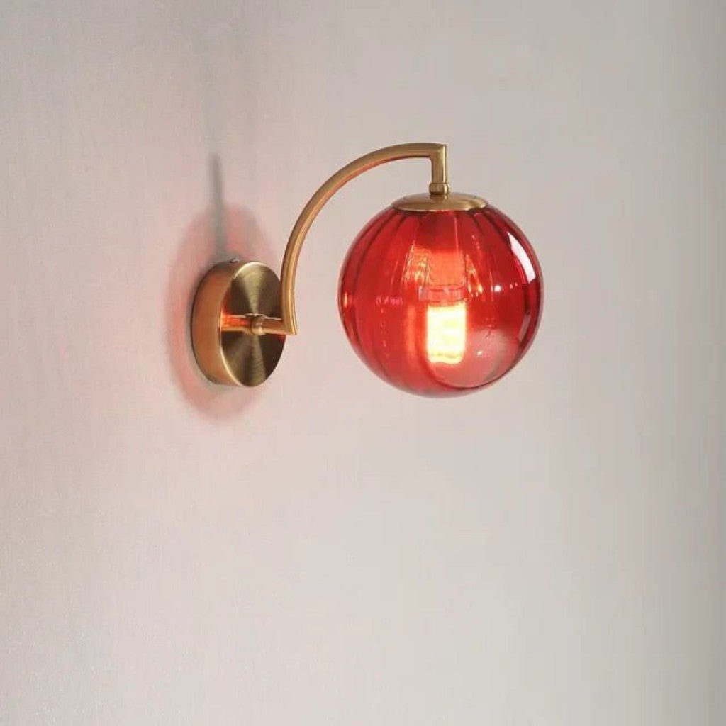 Gold Wall Sconce with Ribbed Glass Globe - Tegulane Global