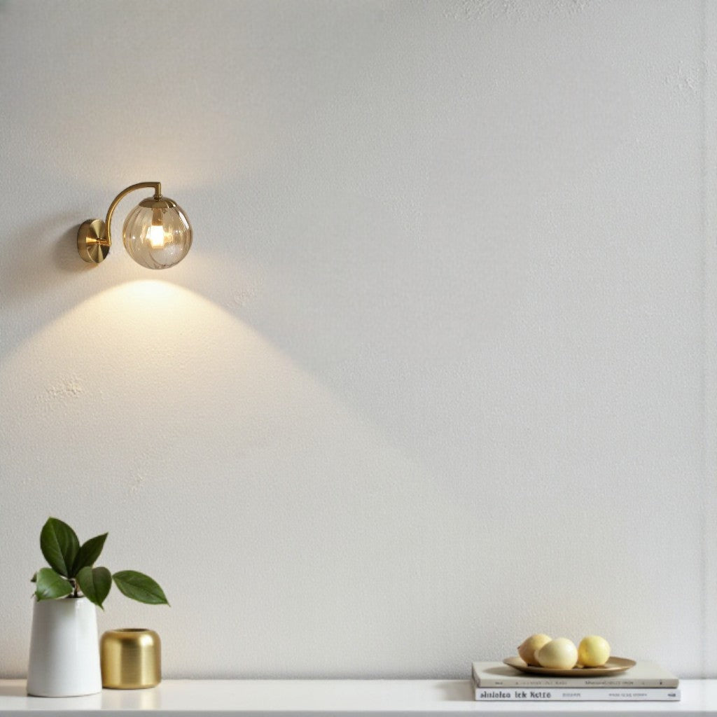 Gold Wall Sconce with Ribbed Glass Globe - Tegulane Global