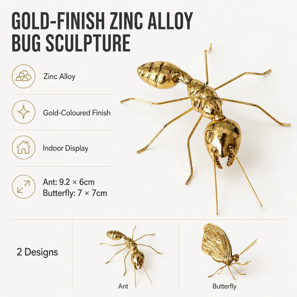 Gold-Finish Zinc Alloy Bug Sculpture - Tegulane Global