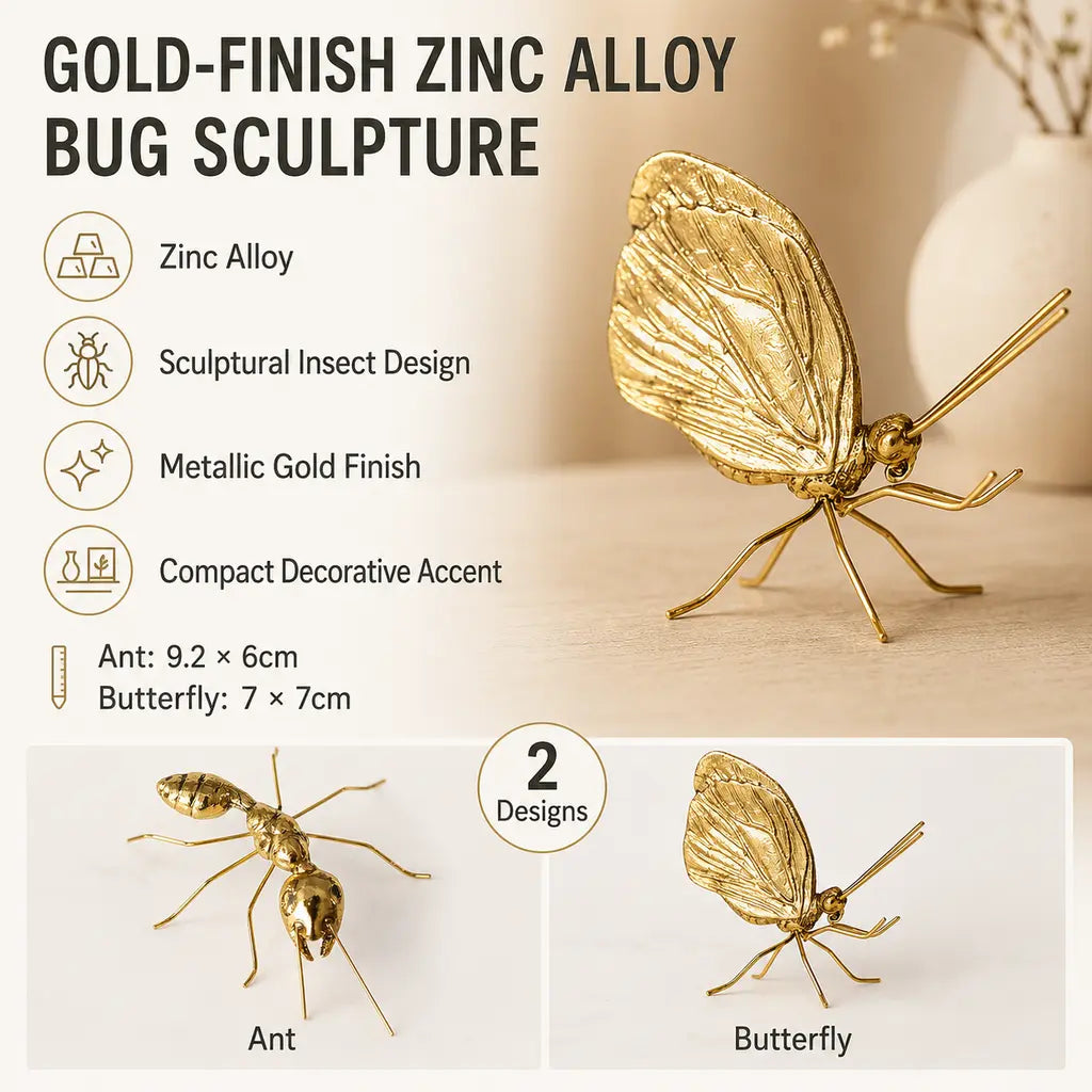 Gold-Finish Zinc Alloy Bug Sculpture - Tegulane Global
