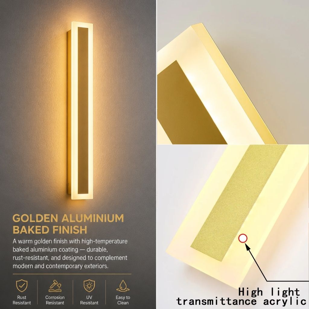 Golden Waterproof LED External Wall Lights - Tegulane Global