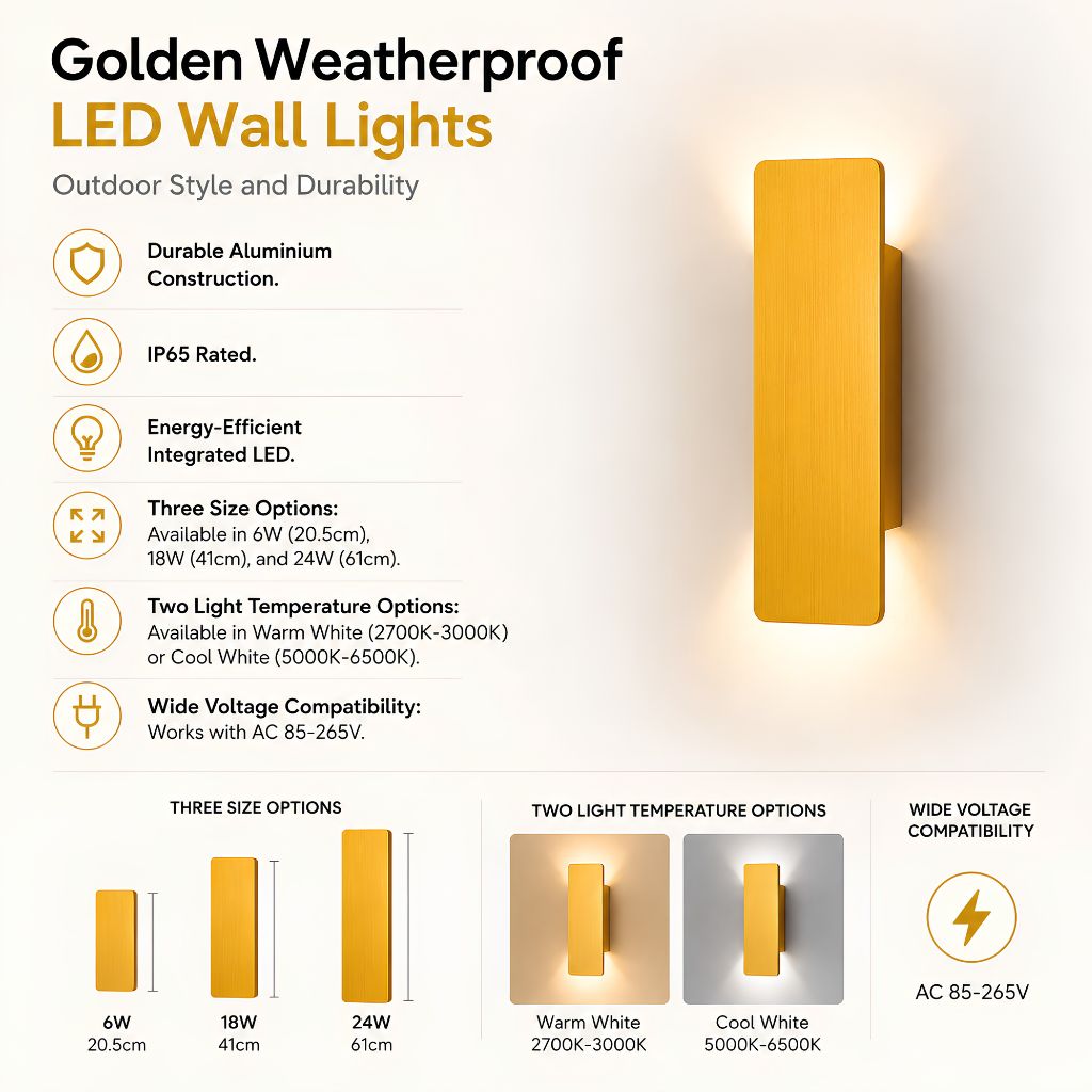 Golden Weatherproof LED Wall Lights - Outdoor Style and Durability - Tegulane Global