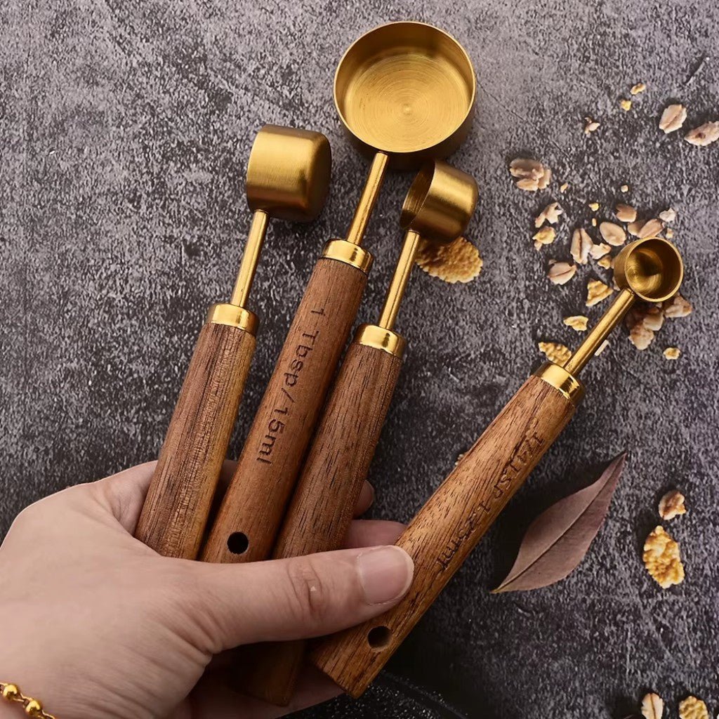 Golden & Wood Measuring Cups and Spoons Set - Tegulane Global