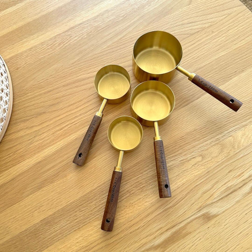 Golden & Wood Measuring Cups and Spoons Set - Tegulane Global