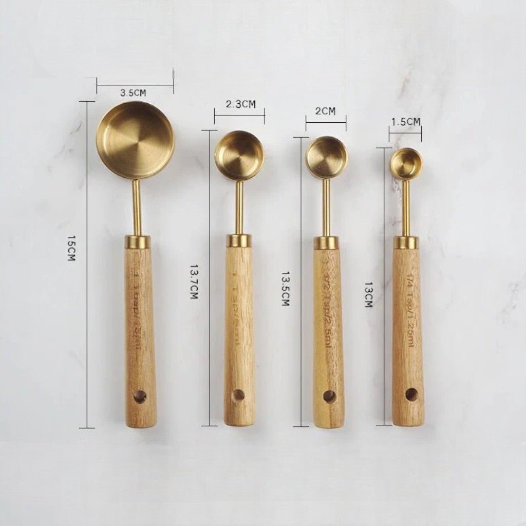 Golden & Wood Measuring Cups and Spoons Set - Tegulane Global