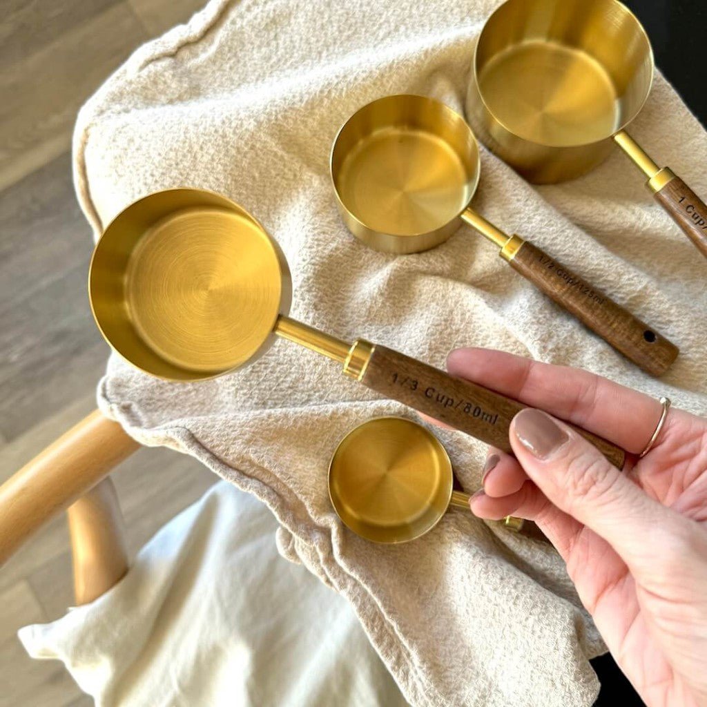 Golden & Wood Measuring Cups and Spoons Set - Tegulane Global