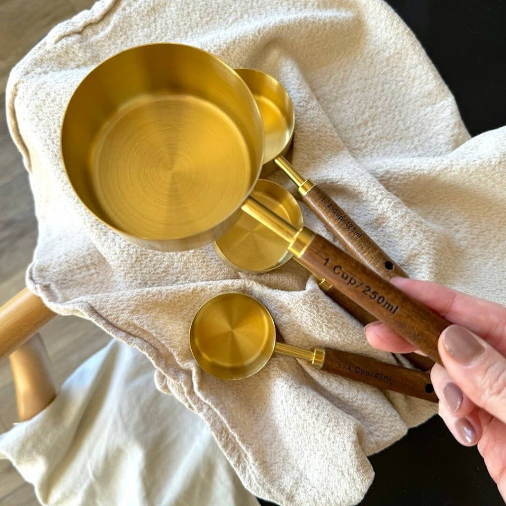 Golden & Wood Measuring Cups and Spoons Set - Tegulane Global