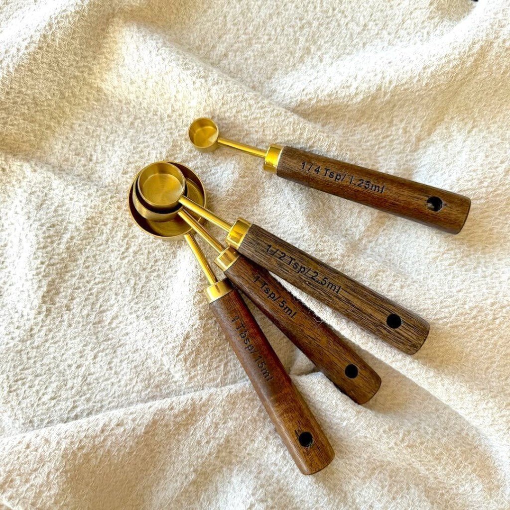 Golden & Wood Measuring Cups and Spoons Set - Tegulane Global