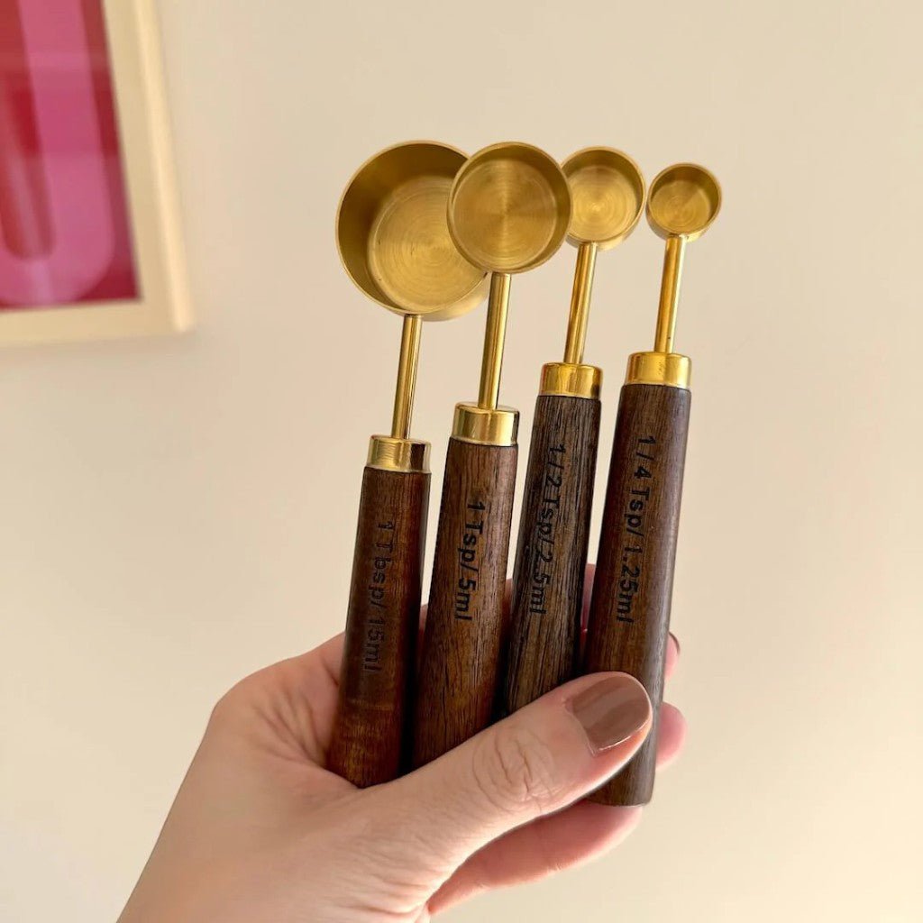 Golden & Wood Measuring Cups and Spoons Set - Tegulane Global