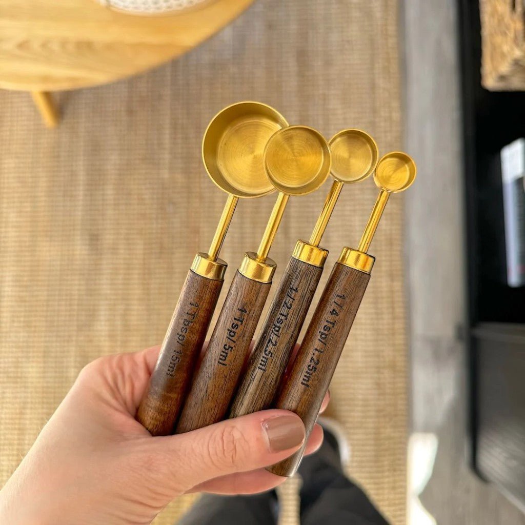 Golden & Wood Measuring Cups and Spoons Set - Tegulane Global