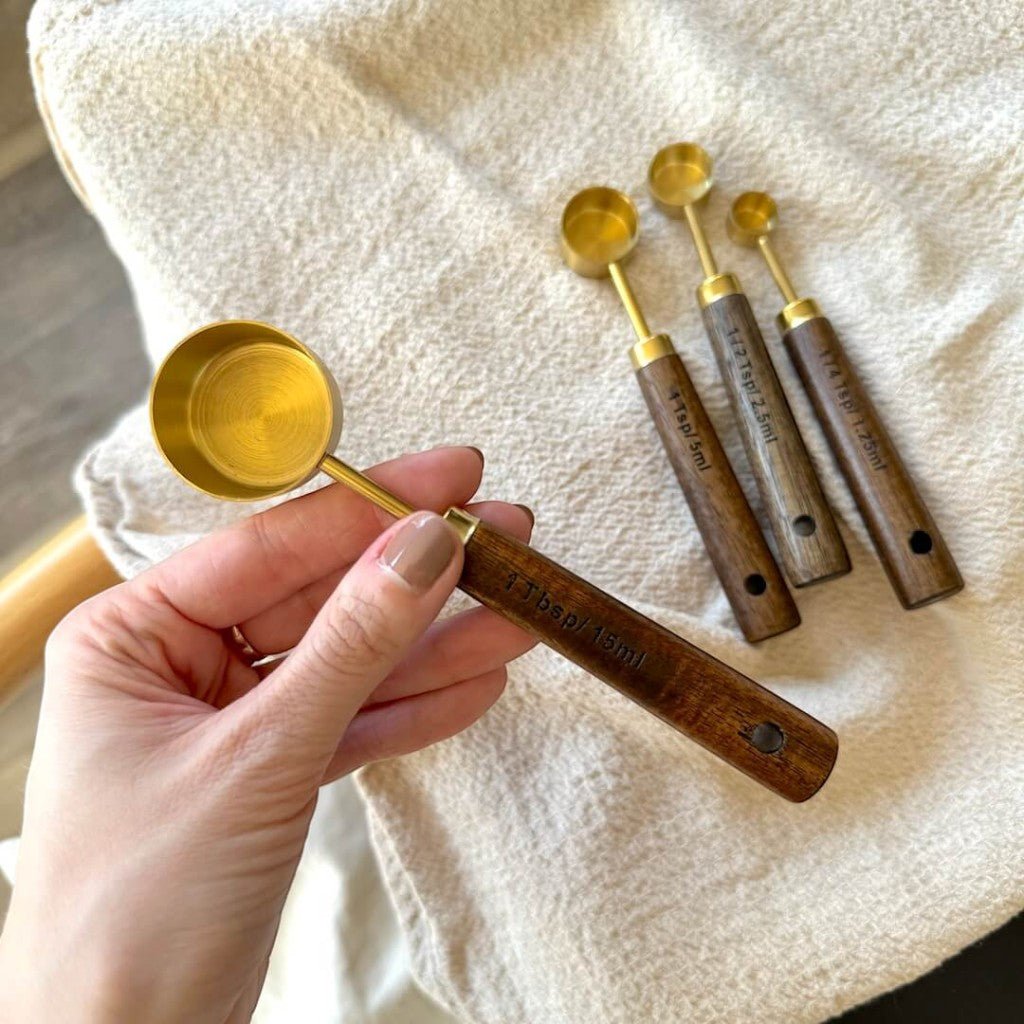 Golden & Wood Measuring Cups and Spoons Set - Tegulane Global