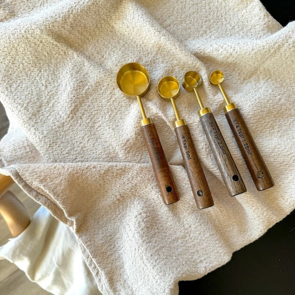 Golden & Wood Measuring Cups and Spoons Set - Tegulane Global